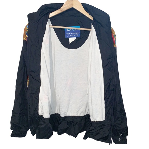 Vintage Northern Climate 80s Track Jacket Black Red Tartan Retro XL Windbreaker - Picture 5 of 7